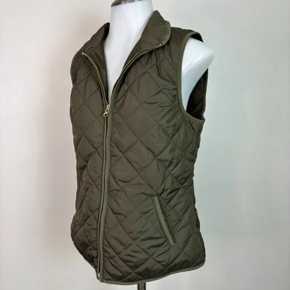 Old Navy Quilted Vest XS Olive Green Full-Zip Pockets Women's Jacket - Picture 4 of 12